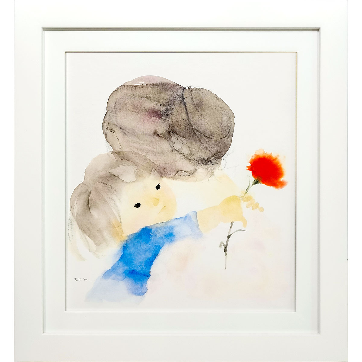 樂天商城 - いわさきちひろ 「母の日」 色紙額 ラッピング済 額付き 複製画 お母さん 母と子 カーネーション かわいい 児童画 ちひろ美術館監修 Mother’s Day 1972年 水彩画 白額 【YS038】