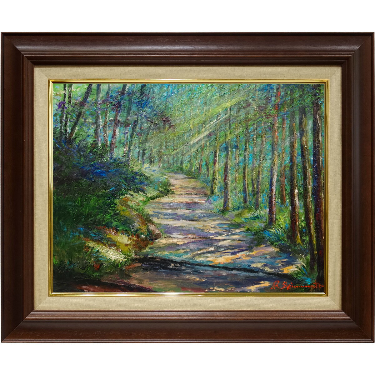 Rakuten - 油彩画 F6号 島本良平「熊野古道 2」真筆 肉筆 額入り 油絵 風景画 世界遺産 熊野古道 熊野三山 巡礼道 お地蔵様 和風 インテリア 絵画 壁掛け 新築祝い 即納セール