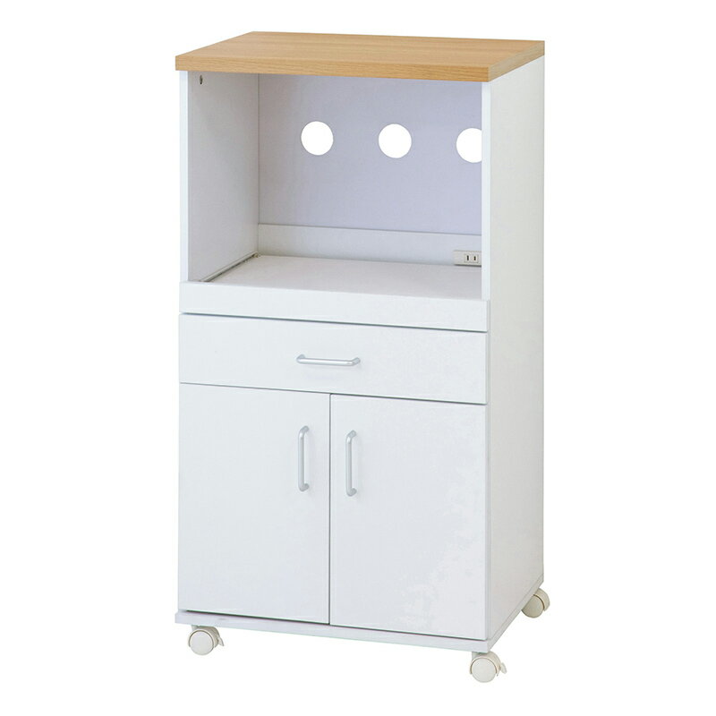 レンジボード(65703)の仕様・スペック 仕様 組立式 商品サイズ W54×D41×H100.5cm 商品重量 約25.5kg 梱包サイズ 約97×43×16cm（3辺計156cm） 梱包重量 約26.5kg 材質 合成樹脂化粧繊維板（メラミン樹脂） 商品詳細 1500W2口コンセント（コード長さ約200cm）　背面穴（3ヶ所・直径約6cm） 空間内寸約W50.5×D37×H38cm　引出内寸（レール付）約W45×D33.5×H6.5（8.5）cm 扉内寸約W50×D37×H38cm（可動棚1枚・3.2cmピッチ3ヶ所移動） キャスター4ヶ付（ストッパー付2ヶ）　背面化粧仕上げ 原産国 中国 説明 置き場に困っていたキッチン家電をスッキリひとまとめにできます。コンパクトサイズなのに収納力は抜群、一人暮らしの方にもオススメです。耐熱性・耐水性に優れ、キズにも強いメラミン素材を全ての面に使用しています。 ※お使いのモニター設定、お部屋の照明等により実際の商品と色味が異なる場合がございます。