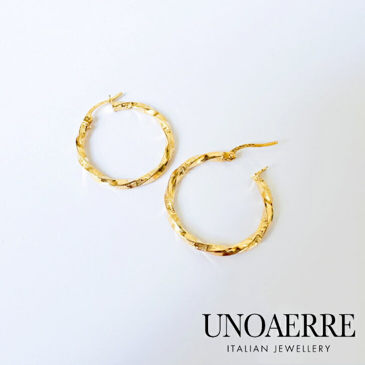 Rakuten - UNOAERRE ウノアエレ ピアス 18金 K18 ゴールド フープピアス シンプル イタリア製 巾着袋＆ジュエリーBOX付き！ プレゼント