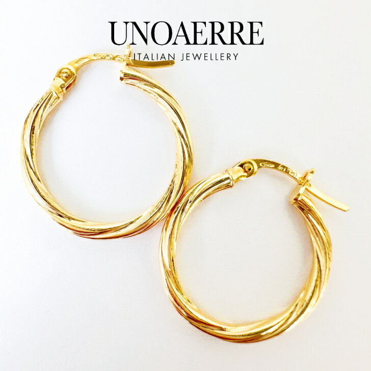 Rakuten - UNOAERRE ウノアエレ ピアス 18金 K18 ゴールド フープピアス シンプル イタリア製 巾着袋＆ジュエリーBOX付き！ プレゼント