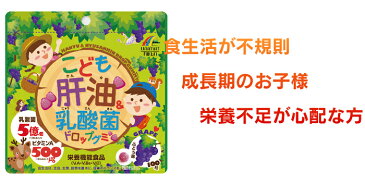 【送料無料】こども肝油＆乳酸菌ドロップグミ（100粒）ぶどう味ユニマットリケン【郵便でお届け】栄養機能食品 美容 栄養 健康 日本製 子ども カンユドロップ ビタミン 乳酸菌