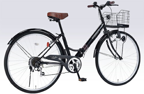マイパラス 折畳自転車26インチ・6段ギア・肉厚チューブM-507-BK(ブラック)おりたたみ自転車 バスケット ライト カギ パンクしにくい