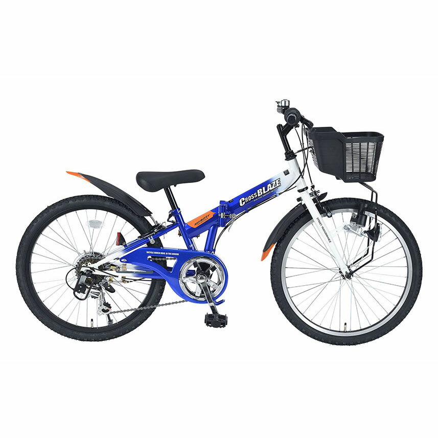 Mypallas 22インチ キッズ折畳マウンテンバイク（ブルー）MJ822F CROSSBLAZE マイパラス折畳ジュニアMTB22・6SP22型6段ギア バスケット ジュニアMTB 折りたたみ LEDダイナモライト リング錠 マッドガード 2025年モデル 子供用自転車