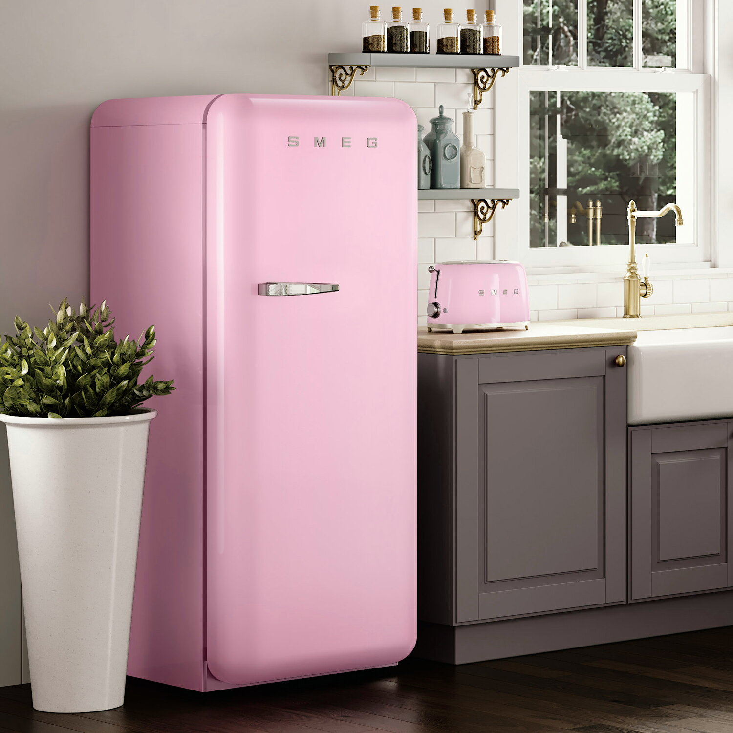 【配送・設置費込】SMEG 冷蔵庫 270L ワンドア・右開き 【Pink/ピンク】FAB28RDMC5JPスメッグ REFRIGERATOR レトロ おしゃれ家電 イタリアブランド モダン ポップ 冷蔵 冷凍 チルド 野菜 ポイ…