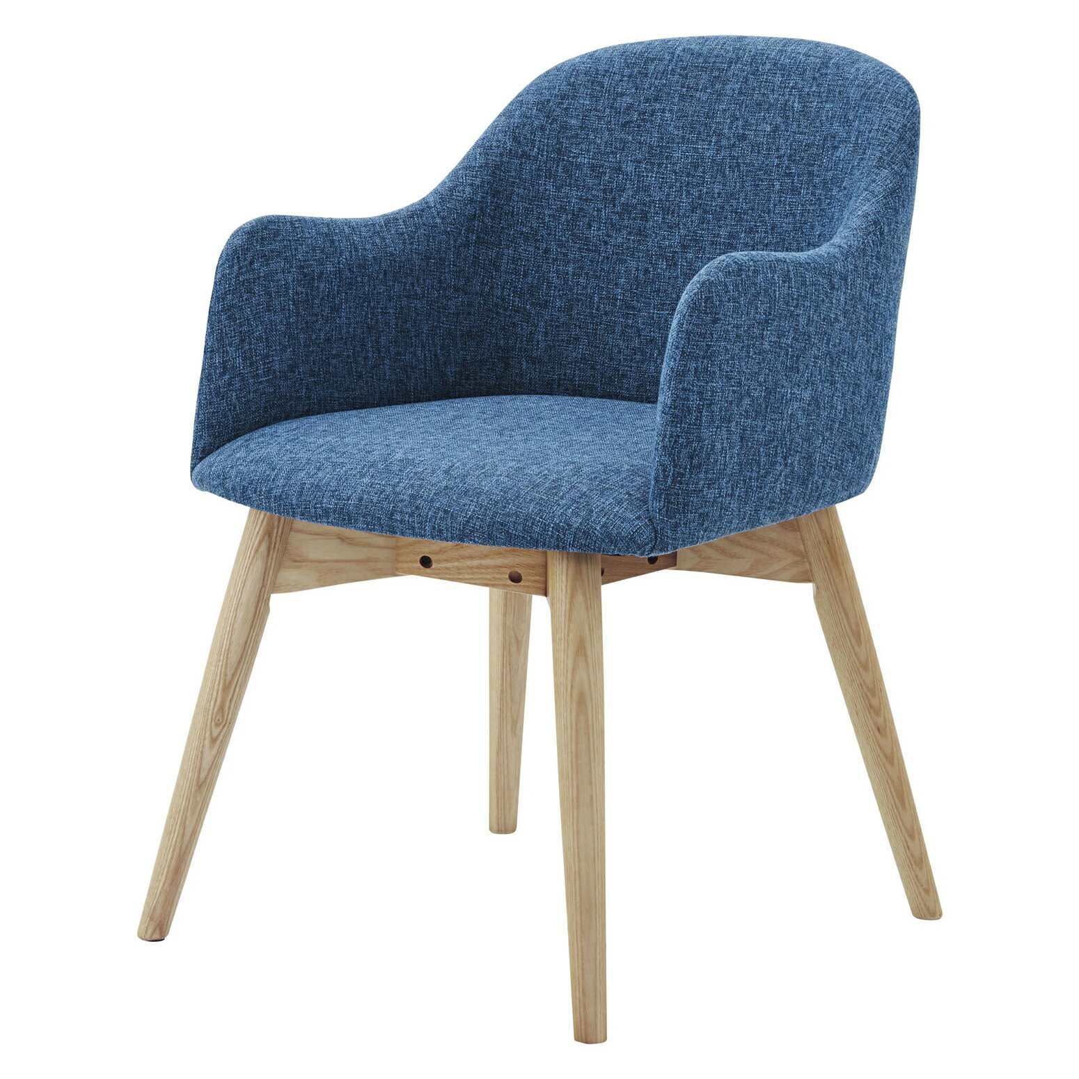 【完成品】1人掛けチェア(ブルー)SH43cmkarameri KRM-010BLファブリック×天然木肘付き 寝室 ダイニングチェア シンプル 北欧デザイン 子供部屋 デスクチェア カフェ アームチェア 1人掛けソファリビングチェア 一人用 食卓椅子 ネイビー 東谷