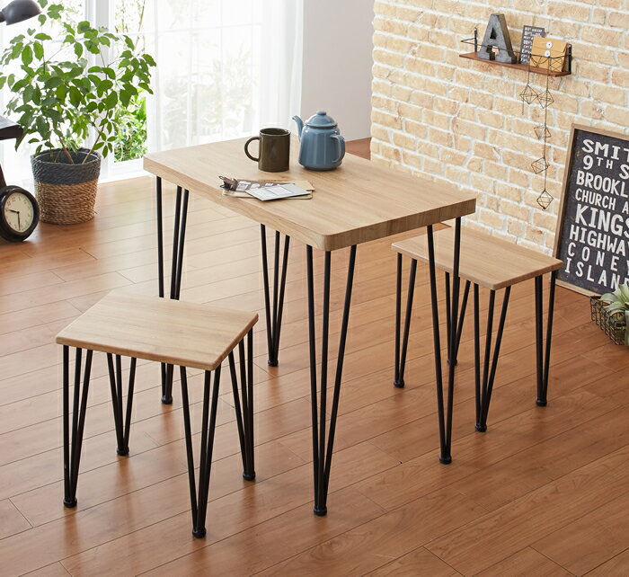 ヴィンテージ調ダイニングテーブル・チェア2脚セット （組立要）モダンナチュラル62215 ダイニングセット クロシオARTシリーズアート ダイニング3点セット スタイリッシュブラックスチール 木目調 おしゃれ ダイニング