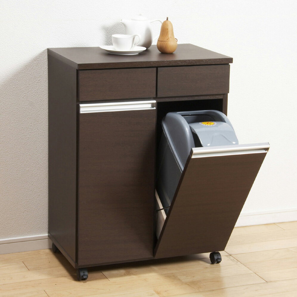 ゴミ箱2分別 キッチンカウンター (ブラウン) キャスター付19L×2 完成品 23705 クロシオダイニングダストボックス2Dキッチンカウンター ゴミ箱 ゴミ分別 おしゃれなキッチンカウンター型 蓋つき ペールカウンター 隠す収納