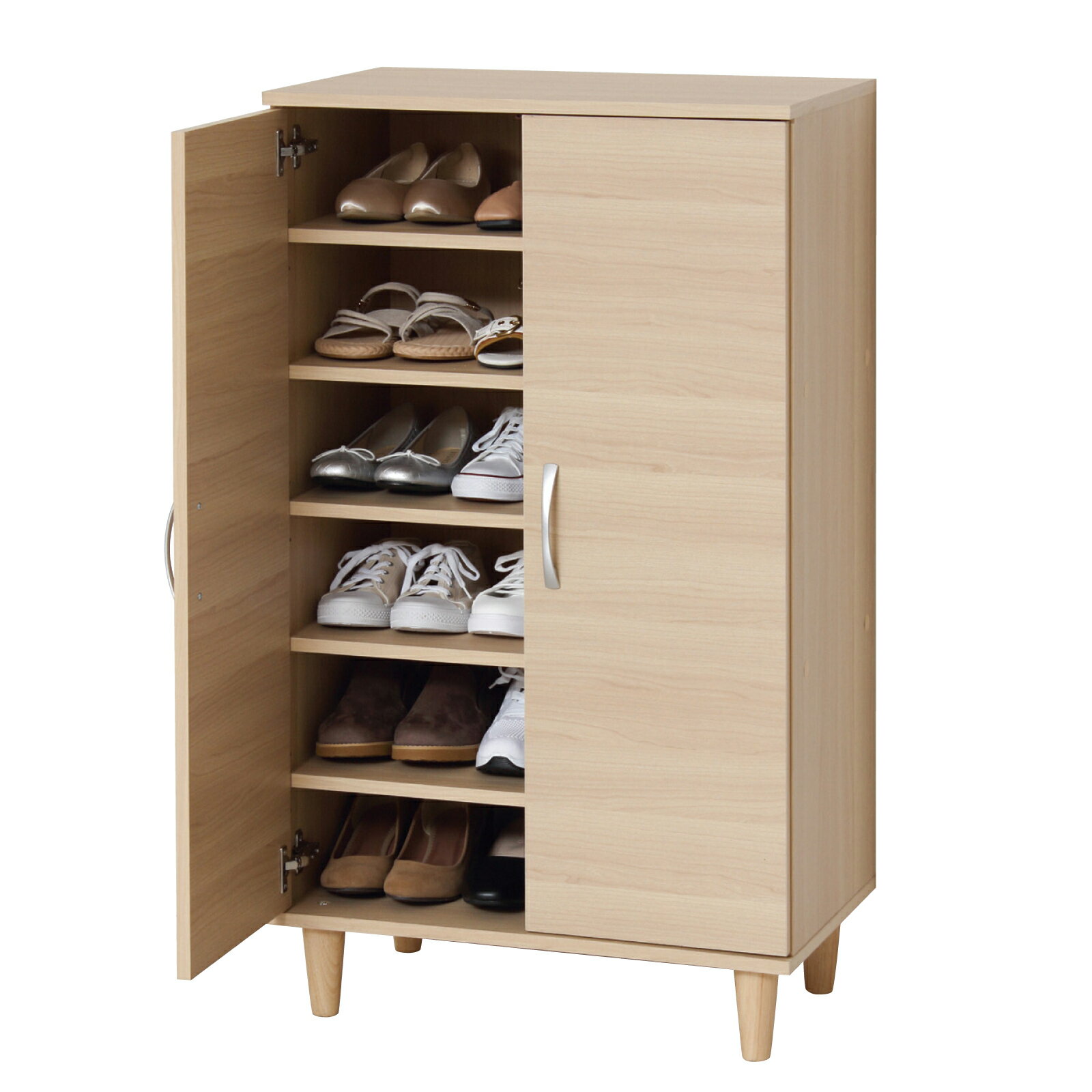 NEW両扉シューズボックス(ナチュラル)W60cm（最大18足）39450 クロシオNEWツードアシューズボックスW60靴収納 靴箱 靴入れ ブーツ シューズクローク キッチン 棚 収納 玄関 シューズストッカー 下駄箱 くつ収納 シューズラック(3)