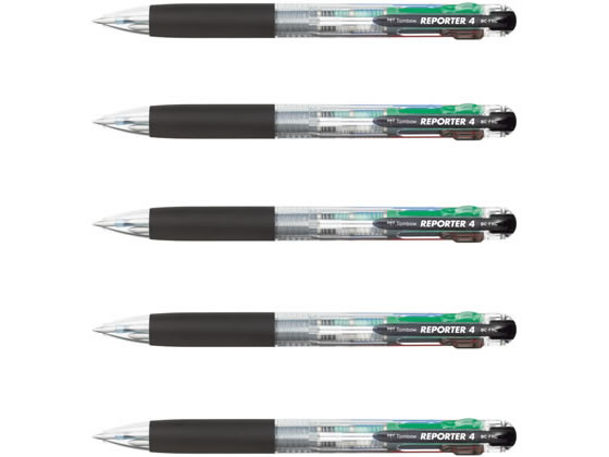 トンボ鉛筆 4色ボールペンリポーター4 クリア 5本 4色 油性ボールペン 多色 多機能