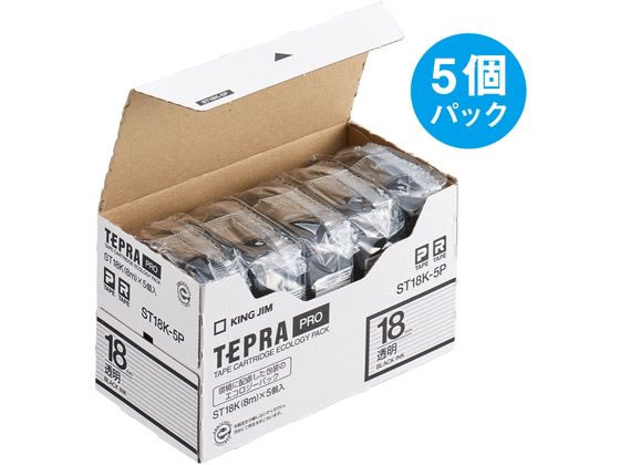 【マラソン限定2000円クーポン★ポイント2倍16日9:59迄】キングジム テプラPROテープ エコパック18mm 透明 黒文字 5個 透明 クリア PROテープ キングジム 事務機器