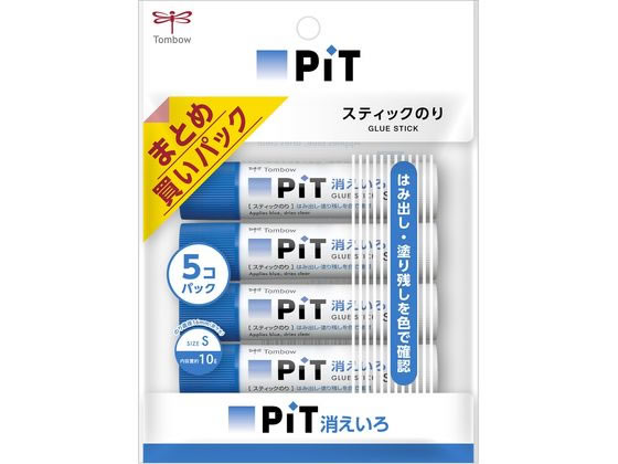 トンボ鉛筆 消えいろピットS 10g 5本パック HCA-513 スティックのり 接着剤