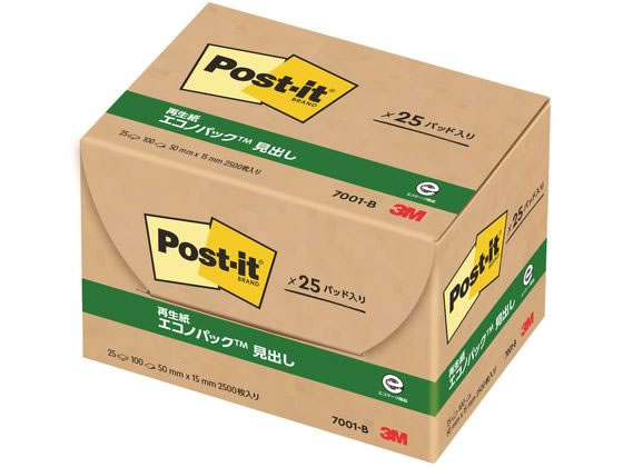 【マラソン限定★2,000円クーポン＆ポイント2倍】3M ポスト・イット 再生紙エコノパック ブルー 25冊 7001-B 小 幅 ふせん インデックス メモ ノート