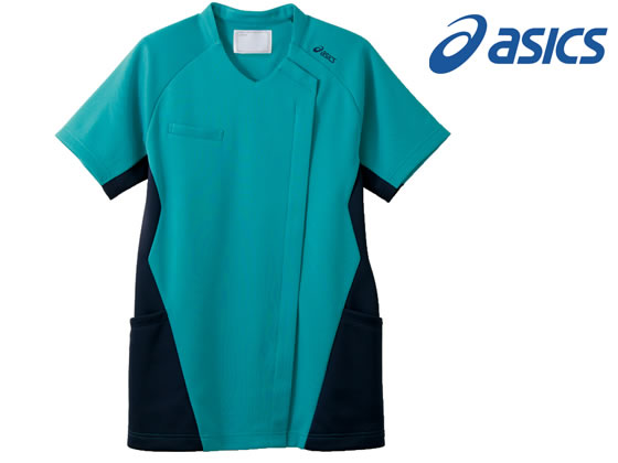 【レビュー投稿で100円OFFクーポン】【お取り寄せ】アシックス スクラブ レディス 半袖 ターコイズ×ネイビー L CHM359-49 スクラブ 医療服 ユニフォーム