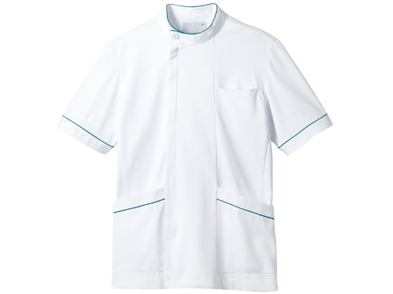 【レビュー投稿で100円OFFクーポン】【お取り寄せ】住商モンブラン ジャケット メンズ半袖 白 ターコイズ LL 72-1214 白衣ジャケット 医療服 ユニフォーム