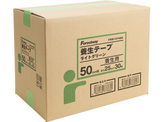 Forestway 養生テープ ライトグリーン 50mm×25m 30巻 業務用 まとめ買い 大容量 箱売り 箱買い 大量 ケース買い 緑 引越 梱包 地震 防..