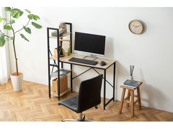 【レビュー投稿で100円OFFクーポン】送料無料【お取り寄せ】アイリスオーヤマ ラック付きデスク W1000×D420 ライトナチュラル×ブラック スチールデスク ワゴン オフィスデスク 事務机 オフィス家具 [3]