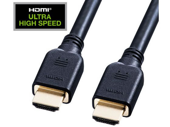 【商品説明】ULTRAHIGHSPEEDHDMI認証プログラム合格のウルトラハイスピードHDMIケーブルです。8K／60Hz・5K／60Hz・4K／120Hz、伝送帯域48Gbpsに対応したケーブルです。DynamicHDR輝度や色深度、コントラストをシーン毎、フレーム毎に制御するDynamicHDR（動的HDR）、明暗差を活かした立体感のある映像を伝送するHDRに対応しています。【仕様】●カラー：ブラック●ケーブル長：約5m●コネクタ仕様：HDMIプラグ−HDMIプラグ（HDMIタイプAコネクタ−タイプAコネクタ）●色：黒●規格：ULTRAHIGHSPEEDHDMICABLE認証品●線材：UL20276／VW−1導体26AWG＋AWG30●外径：約8．0mm●被覆材質：PVC●HDCP：HDCP2．2／HDCP1．4対応●対応解像度：8K／60Hz・5K／60Hz・4K／120Hz、DSC圧縮時10K／60Hz・10K／30Hz・8K／120Hz・5K／120Hz●伝送帯域：最大48Gbps【備考】※メーカーの都合により、パッケージ・仕様等は予告なく変更になる場合がございます。【検索用キーワード】サンワワプライ　さんわさぷらい　sanwasupply　ウルトラハイスピードHDMIケーブルブラック5m　ウルトラハイスピード　HDMIケーブル　ブラック5m　ケーブル　KM−HD20−U50　KMHD20U50　ディスプレイケーブル　5m　5メートル　8K対応　4K対応　ウルトラハイスピードHDMIケーブル　ULTRAHIGHSPEEDHDMI認証　DynamicHDR　1本　配線用品　その他ケーブル　RS80778K／4K対応・伝送帯域48Gbps・ウルトラハイスピードHDMIケーブル。