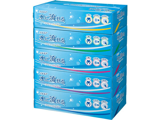 カミ商事 エルモア 水に流せるティッシュ 180組×5個 141544