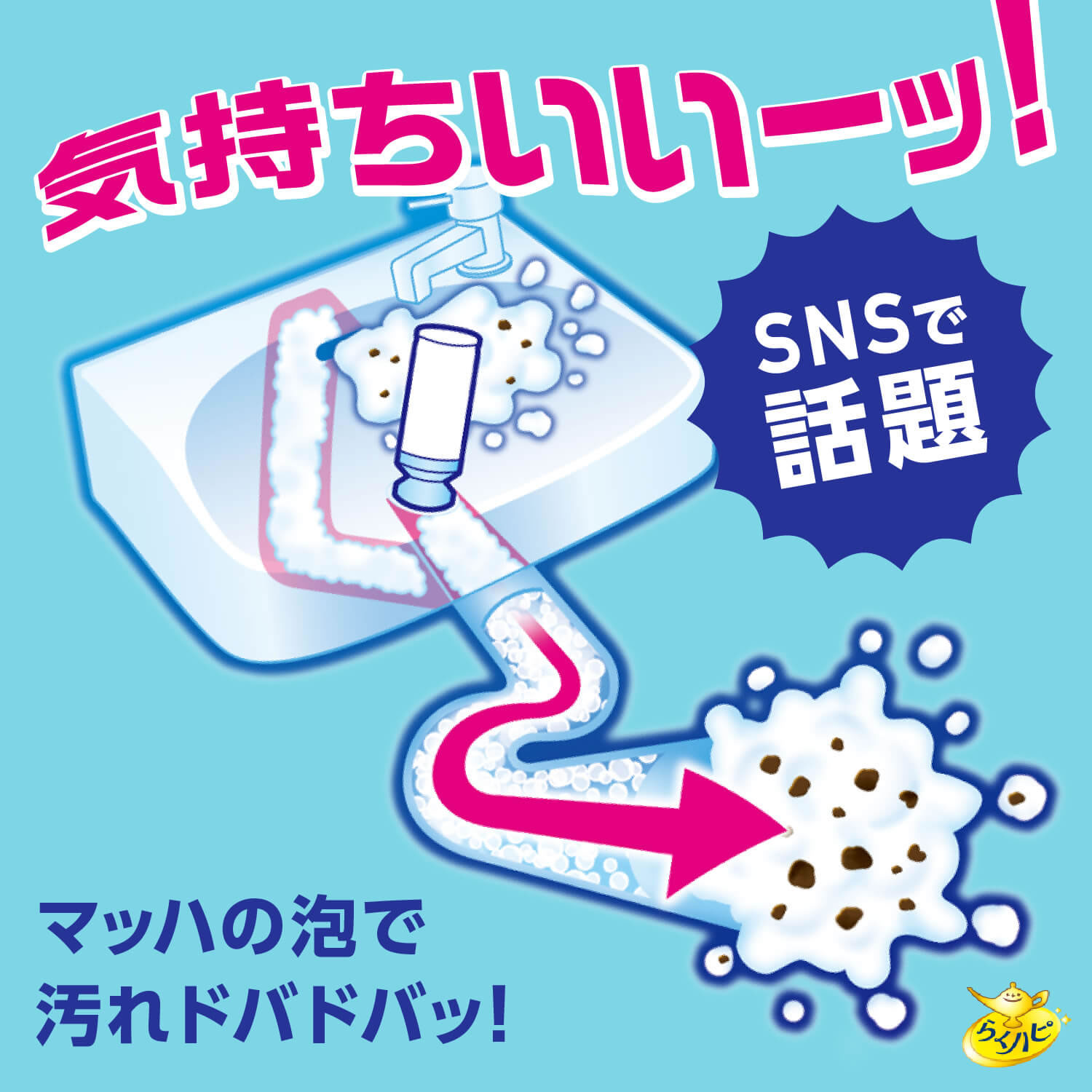 【マラソン限定★2,000円クーポン＆ポイント2倍】アース製薬 らくハピ マッハ泡バブルーン 洗面台の排水管 排水口用洗剤 キッチン 厨房用洗剤 洗剤 清掃 2