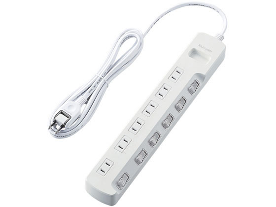 【レビュー投稿で100円OFFクーポン】【お取り寄せ】エレコム 個別スイッチ付雷ガードタップ 6個口 2.5m T-K5A-2625WH コード付き電源タップ2ピン 電源タップ OAタップ 配線パーツ 家電