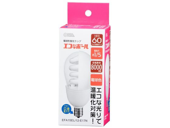 【お取り寄せ】オーム電機 電球形蛍光灯 60W 電球色 EFA15EL 12-E17N 蛍光灯 電球形 E17口金 ランプ