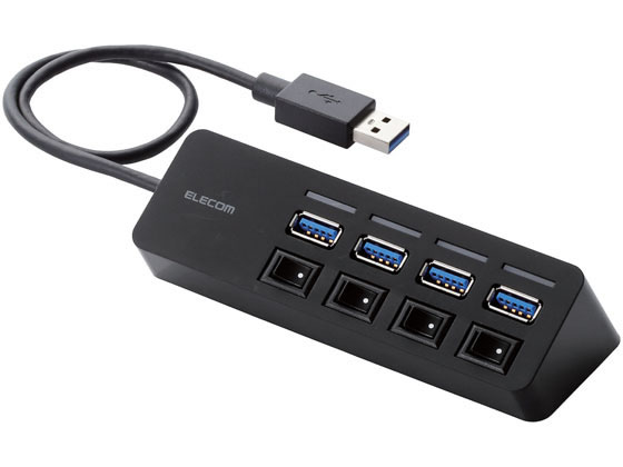 【お取り寄せ】エレコム USB3.0ハブ マグネット・個別スイッチ付 4ポート U3H-S418BBK USBハブ ネットワーク機器 PC周辺機器