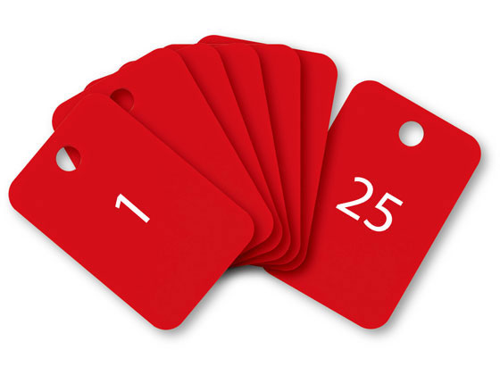 【マラソン限定★ポイント2倍】【お取り寄せ】オープン工業 スチロール番号札 角型 1～25 赤 BF-54-RD 番号札 名札 キーホルダー