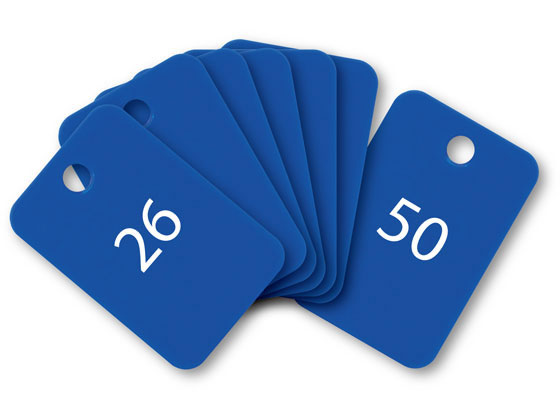 ＼10/4~10/17 9:59まで★店内全品ポイント2倍以上／ 【お取り寄せ】オープン工業 スチロール番号札 角型 26~50 青 BF-55-BU 番号札 名札 名札 キーホルダー