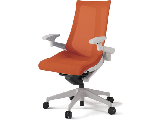 【メーカー直送】イトーキ アクトチェア メッシュハイ 本体灰樹脂脚 可動肘オレンジ【代引不可】【組立・設置・送料無料】 肘付き　可動肘タイプ メッシュチェア オフィスチェア オフィス家具