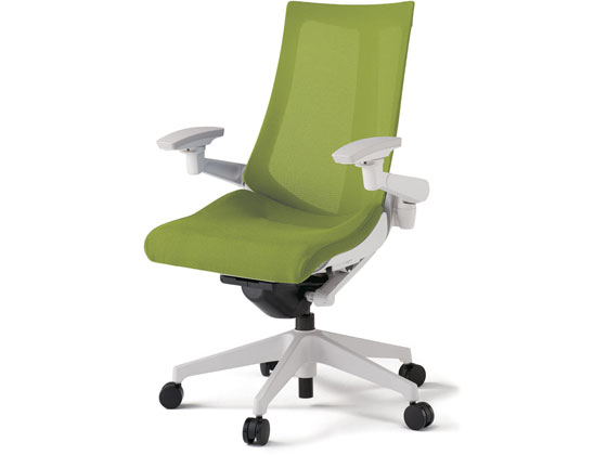 【メーカー直送】イトーキ アクトチェア メッシュハイ 本体白樹脂脚 可動肘Mグリーン【代引不可】【組立・設置・送料無料】 肘付き　可動肘タイプ メッシュチェア オフィスチェア オフィス家具