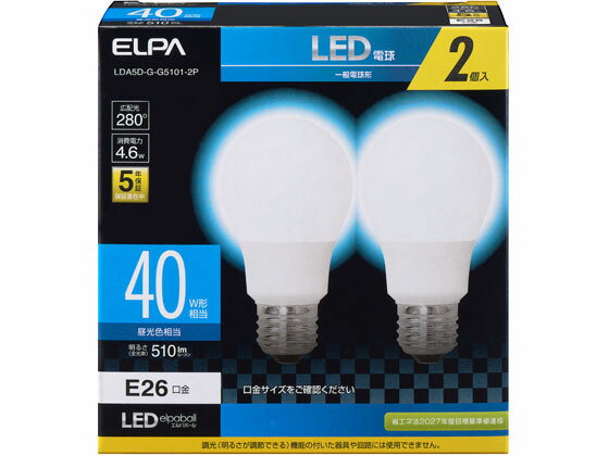 朝日電器 LED電球 510lm 昼光色2個入 LDA5DGG5101-2P 40W形相当 一般電球 E26 LED電球 ランプ