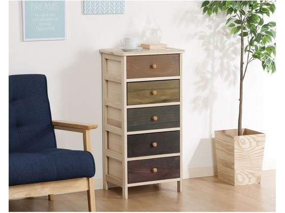 【マラソン限定★2000円クーポン&ポイント2倍】【メーカー直送】不二貿易 桐製 マルチカラフル5段ボックス シンクエ 2 39625【代引不可】チェスト リビング収納 収納家具 インテリア 収納