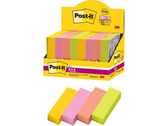 【商品説明】強粘着タイプなので、つきにくい場所にもしっかりと貼れます。紙製のふせんなので、筆記具を選ばずに使用できます。カラフルなマルチカラー（トロピカルフルーツ）の4色のセット。【仕様】●サイズ：50mm×15mm●色：4色（ビビッドイエロー・トロピカルピンク・パパイヤフィズ・アシッドライム）×各8冊●枚数：1冊（90枚）●90枚×32パッド●紙箱【備考】※メーカーの都合により、パッケージ・仕様等は予告なく変更になる場合がございます。【検索用キーワード】3Mジャパン　スリーエムジャパン　3M　スリーエム　ポスト・イット　ポストイット　ぽすといっと　Post−it　Postit　強粘着見出し　強粘着ふせん　強粘着ノート　マルチカラー　50mm×15mm　50×15　幅15mm　付箋紙　付せん紙　フセン　ふせん　付箋　粘着メモ　のり付メモ　アソート　4色パック　4色　ビビッドイエロー　トロピカルピンク　パパイヤフィズ　アシッドライム　パック　セット　7001SS−MC−6N　7001SSMC6N　強粘着タイプ　強粘着　増量　オフィス　メモ　めも　memo　伝言　伝達　コメント　見出し　目印　マーク　マーキング　会社　事務　事務用品　社内　トロピカルフルーツ　R498GF【50×15mm】つきにくい場所にもしっかりと貼れる強粘着タイプのふせんです。