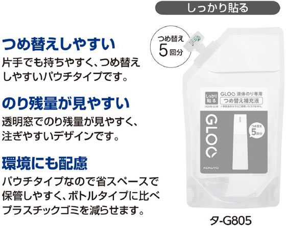 コクヨ グルー 液体のり 専用補充液 しっかり貼る タ-G805 液状のり のり 接着剤 切る 貼る 留める 文具 事務 cocodecow-10788273 ココデカウ サンプル画像3