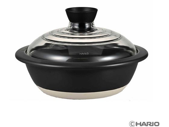 【お取り寄せ】HARIO フタがガラスの土鍋 8号 GDN-225-B-W 調理道具 キッチン雑貨
