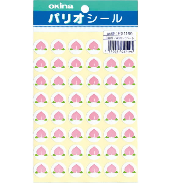 【レビュー投稿で100円OFFクーポン】オキナ パリオシール フルーツ 桃 48片×5枚 PS1169 カラーシール ふせん インデックス メモ ノート