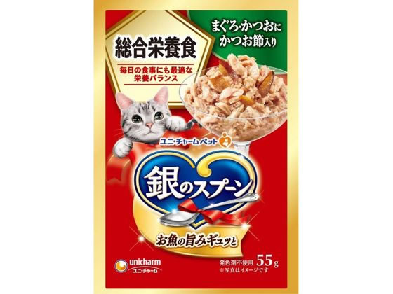 乐天商城 - 【レビュー投稿で100円OFFクーポン】【お取り寄せ】ユニ・チャーム 銀のスプーン パウチ まぐろ・かつおにかつお節 55g ユニチャームペットケア ウェットフード 猫 ペット キャットフード