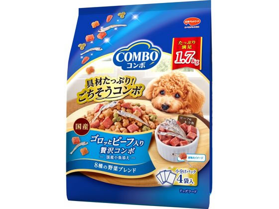 【商品説明】具材たっぷりごちそうコンボ！ホロホロ食感粒。愛犬が大好きなビーフ粒がゴロゴロと入った贅沢なコンボ【仕様】●総合栄養食●小分けパック●原産国：日本●注文単位：1パック（425g×4袋）【備考】※メーカーの都合により、パッケージ・仕様等は予告なく変更になる場合がございます。【検索用キーワード】日本ペットフード　日本ペット　ニホンペット　にほんぺっと　にほんぺっとふーど　コンボドッグゴロッとビーフ入り1．7kg　コンボドッグゴロッとビーフ入り425g×4袋　コンボ　ドッグ　ゴロッとビーフ入り　425g×4袋　1700g　ビタワンコンボ　コンボドッグ　ビーフ　犬　いぬ　イヌ　全犬種用　成犬用　成犬　1歳から　1歳以上　総合栄養食　分包　小分け　小分けパック　ペット　ペットフード　ドッグフード　主食　ごはん　国産品　国産　日本　日本製　ドッグ　ドライフード　R633HV【成犬用】425g×4袋