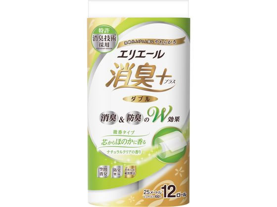大王製紙 エリエール 消臭+トイレットティシュー ダブル 25mナチュラル12ロール トイレットペー