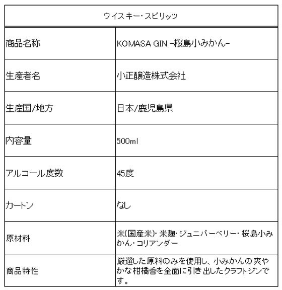 【レビュー投稿で100円OFFクーポン】鹿児島 小正醸造 ジン KOMASA GIN-桜島小みかん- 国産 ジン 洋酒 お酒