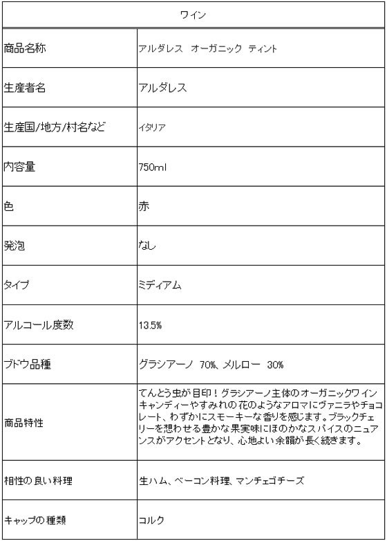 【お取り寄せ】三国ワイン アルダレス オーガニック ティント 赤 750ml イタリア スパークリングワイン シャンパン お酒 cocodecow-10809117 ココデカウ サンプル画像2