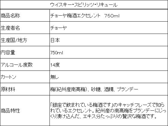 �ڥ�ӥ塼��Ƥ�100��OFF�����ݥ�ۡڤ����󤻡ۥ��硼�� CHOYA �߼򥨥������� 750ml �߼� �ꥭ�塼�� ����
