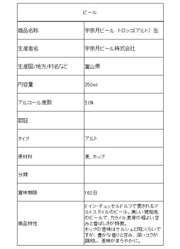 【マラソン限定クーポン★11日9:59迄ポイント2倍】富山 宇奈月ビール トロッコ(アルト) 350ml 中部 地ビール クラフトビール お酒