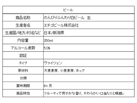 【ブラックフライデー限定★27日9:59迄店内ポイント2倍】【お取り寄せ】エチゴビール のんびりふんわり白ビール 缶 350ml 5度 地ビール クラフトビール お酒