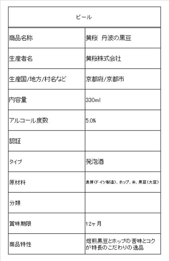 黄桜 丹波の黒豆 330ml 5度 発泡酒 ビール類 お酒