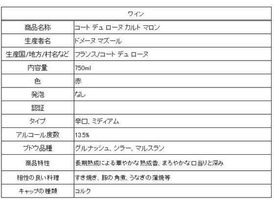 【マラソン限定★ポイント2倍＆2,000円クーポン】【お取り寄せ】ローヤルオブジャパン コート デュ ローヌ カルト マロン 750ml 13.5度 フランス 赤ワイン お酒 cocodecow-10809064 ココデカウ サンプル画像2