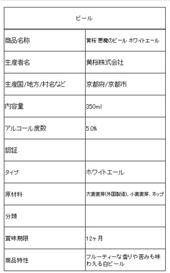 【レビュー投稿で100円OFFクーポン】黄桜 黄桜 悪魔のビール ホワイトエール 350ml 5度 地ビール クラフトビール お酒