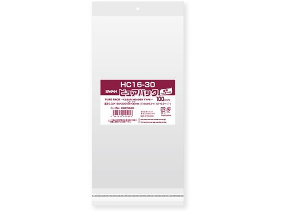 【レビュー投稿で100円OFFクーポン】【お取り寄せ】スワン OPP袋 ピュアパック HC 16-30 100枚 006798466 OPP袋 テープ付き ヘッ...