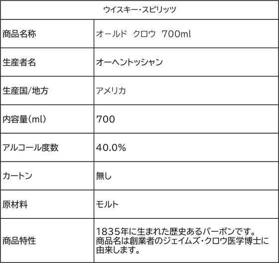 【スーパーSALE限定★2,000円クーポン＆11日9:59迄ポイント2倍】【お取り寄せ】サントリー オールド クロウ 700mL 40度 アメリカ バーボン ウイスキー 洋酒 お酒